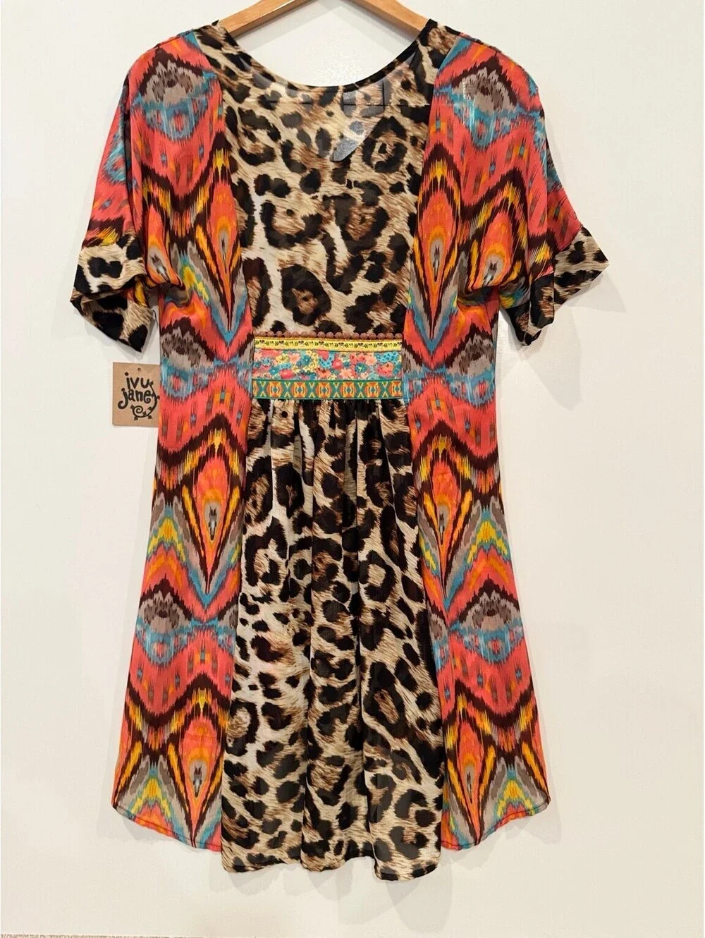 NWT Ivy Jane Leopard Combo High-Low Swim Cover Up Women’s XS